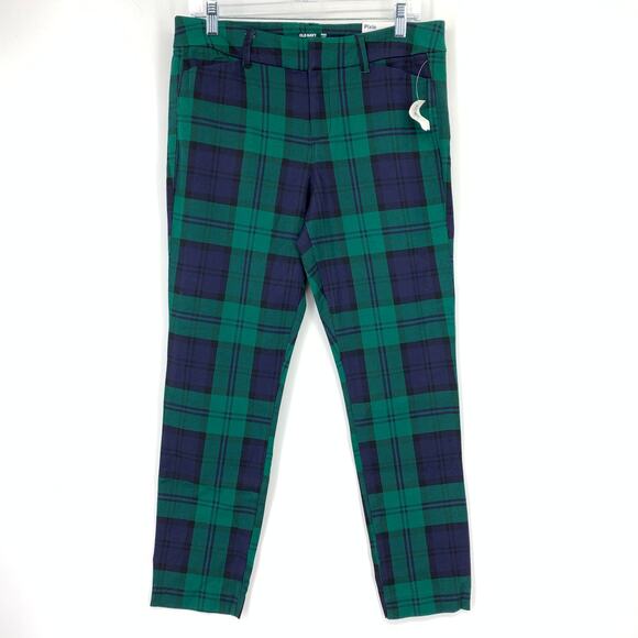 Old Navy Pixie Ankle Length Pants Womens Size 10 Blue Green Plaid NEW - Picture 1 of 8